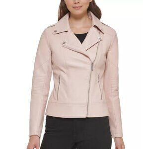NWT Guess Dusty Pink Asymmetric Faux Leather Moto Jacket, Size Large